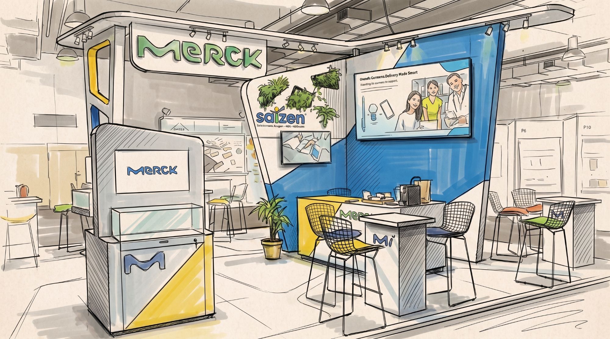 Boceto del stand de Merck